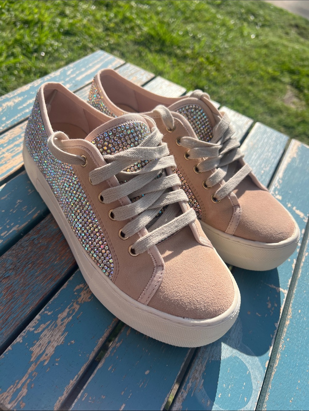 Gianni Bini Blush Pink Rhinestone Platform Sneakers